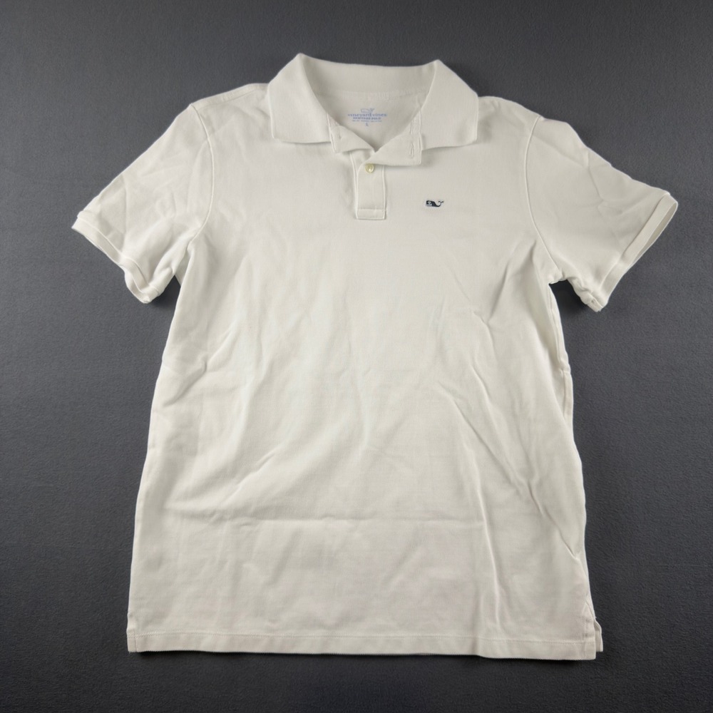 Vineyard Vines Kids Heritage Polo Shirt White Cotton Whale Logo Size L 16